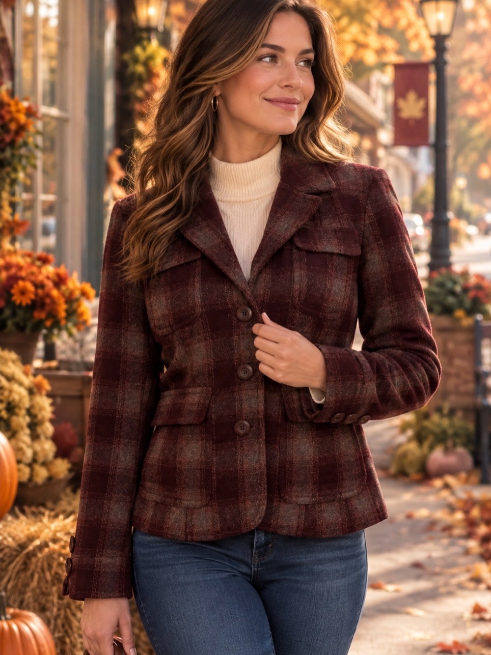 Plaid Wool Blend Button Front Women Jacket Fall Academia Preppy Classic Heritage